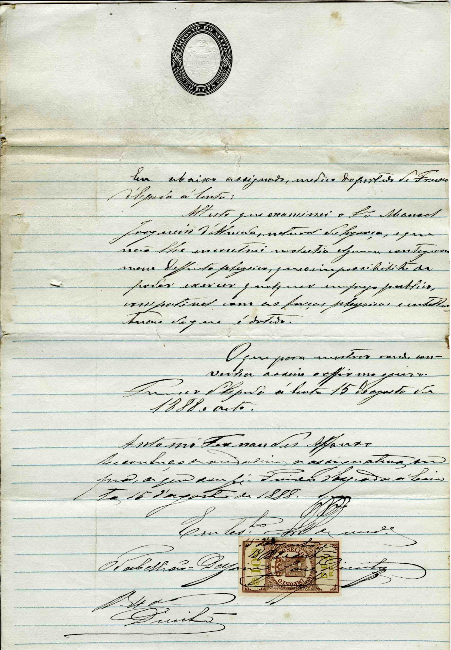 Atestado do médico do partido, exame a Manuel Joaquim D`Almada