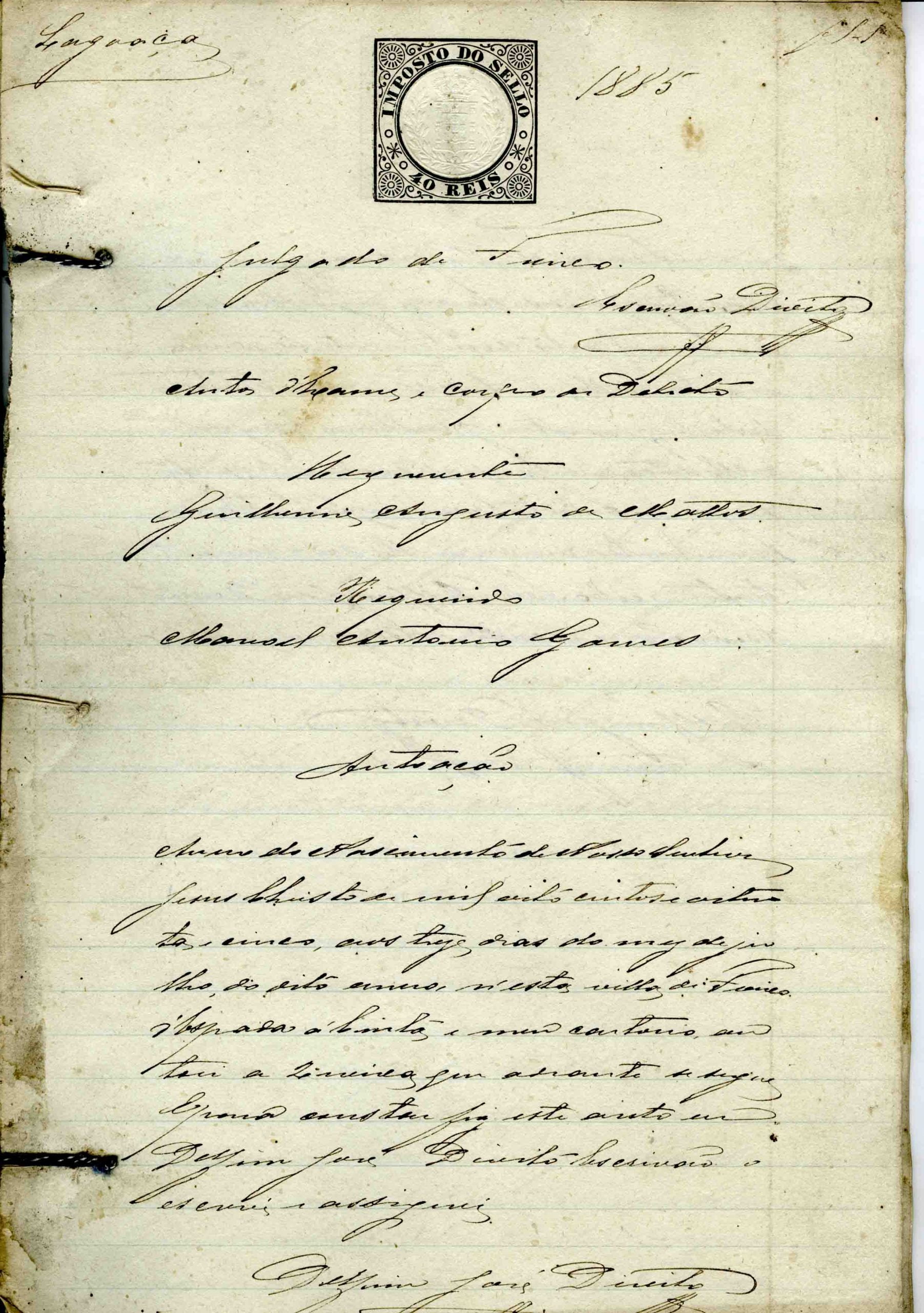 Auto de Exame e Corpo Delito, requerenre Guilherme Augusto de Mattos, , 1885, 14 folhas