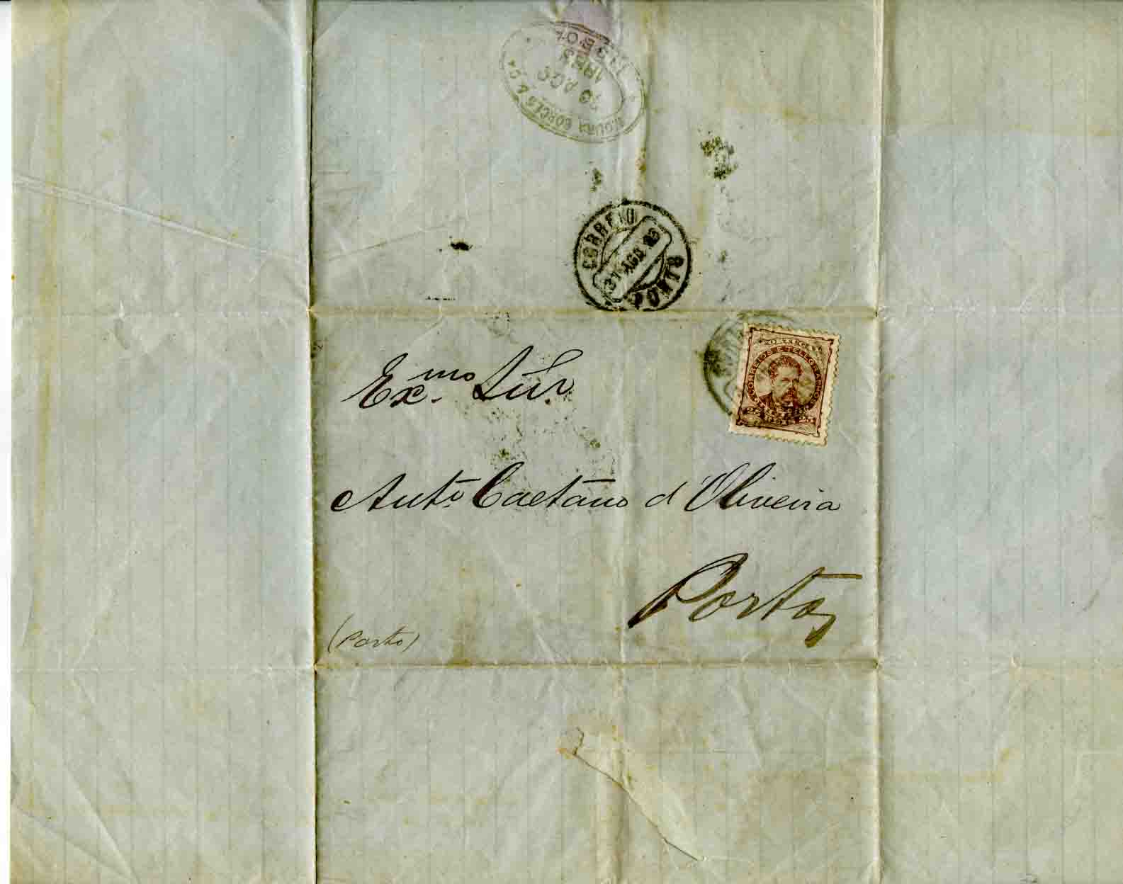 Carta selada endereçada a António Caetano de Oliveira, 1883 , Porto