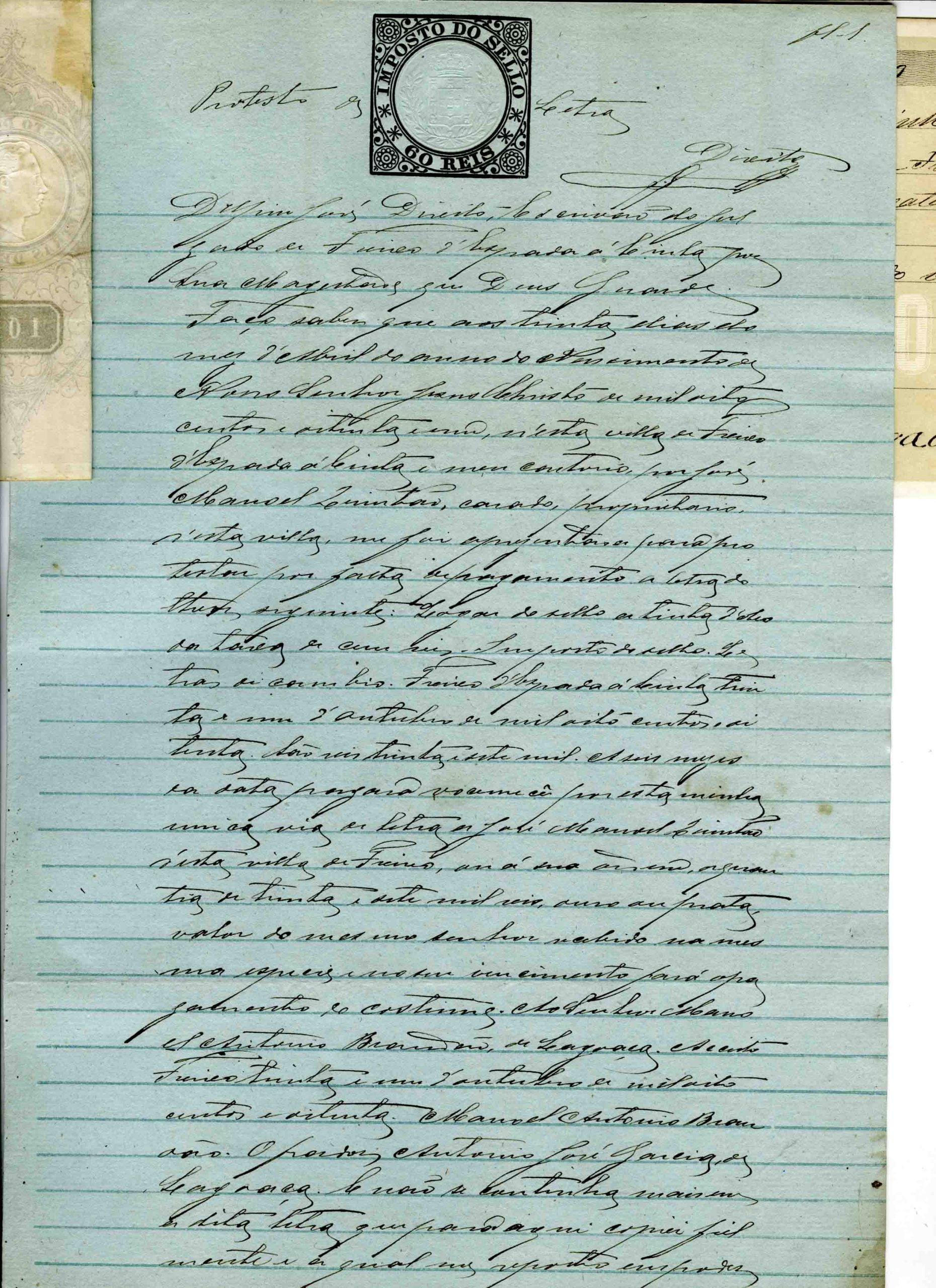 Protesto de Letra, 1880, letra de cambio