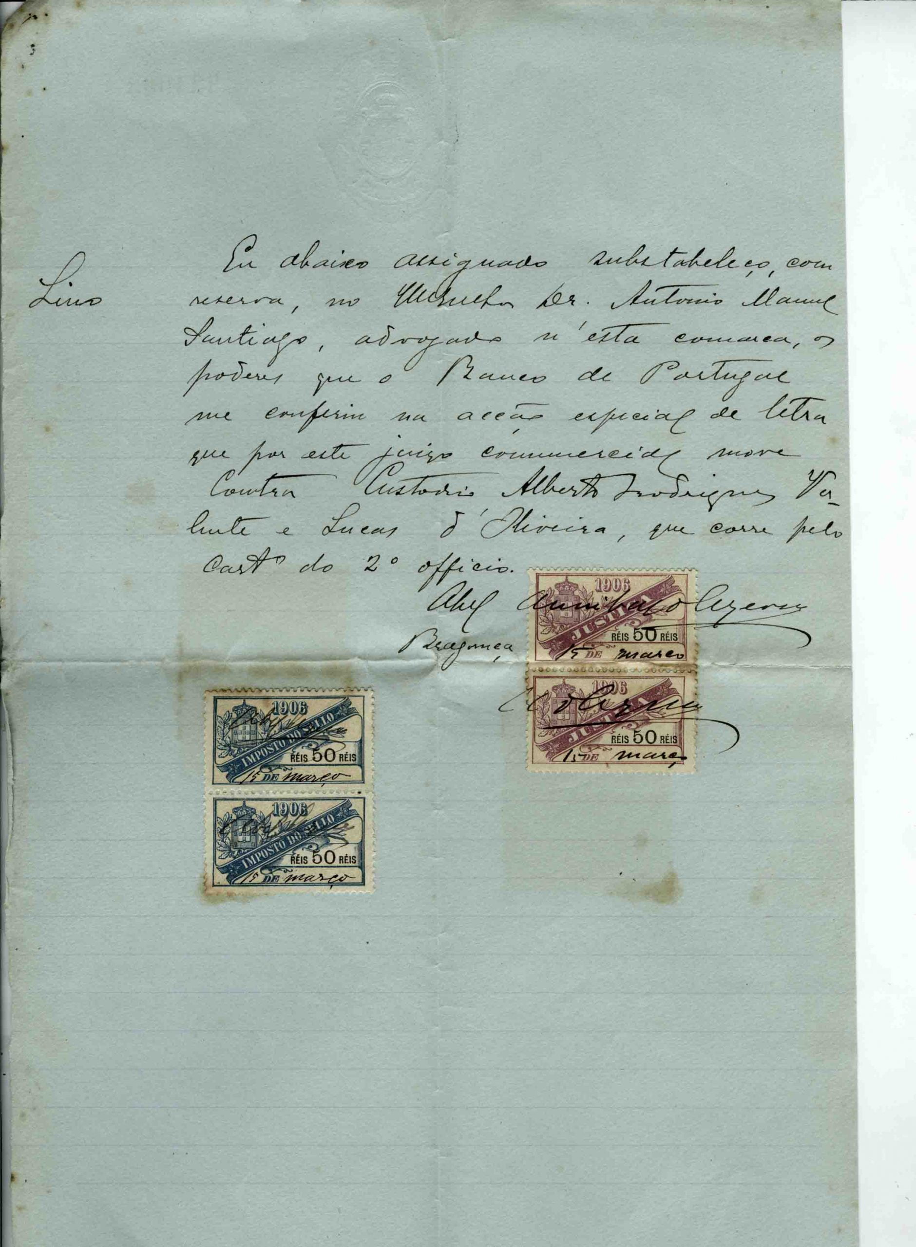 Substabelecimento ao Dr. António Manuel Santiago, 1906